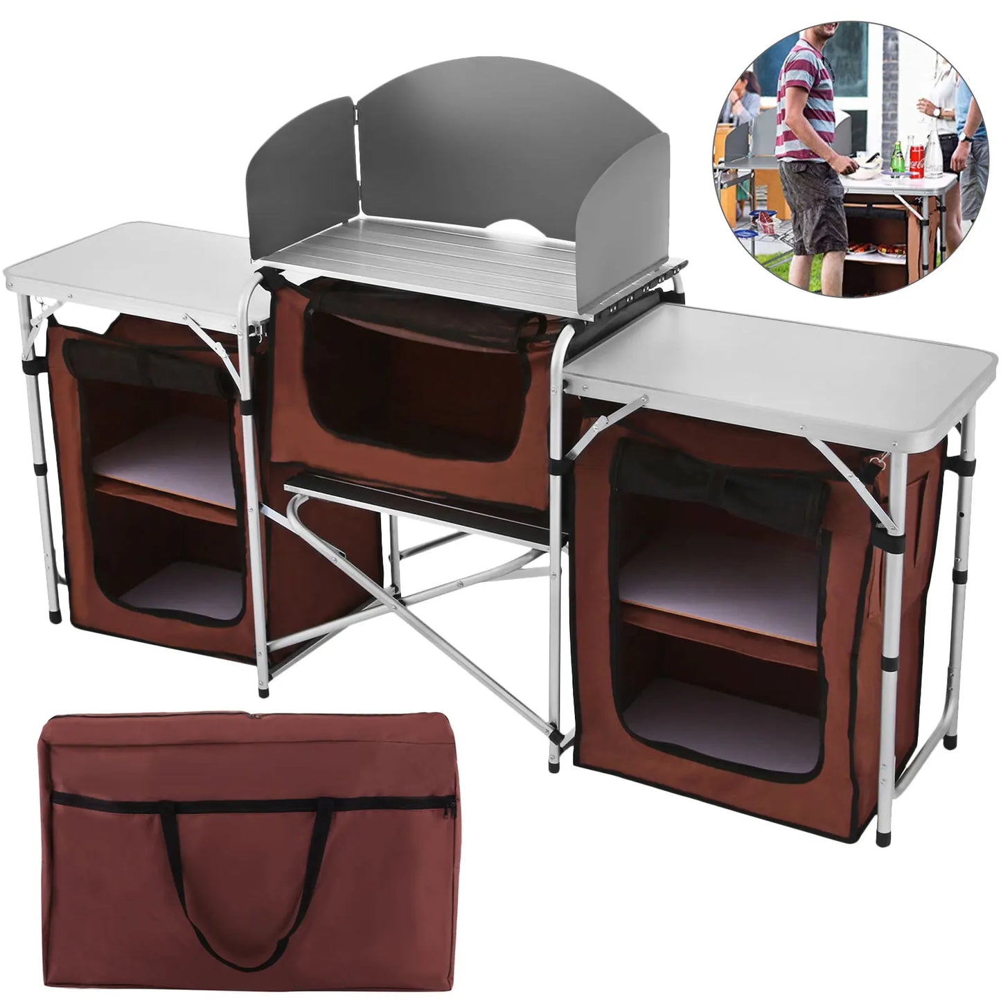 Succebuy Foldable Camping Kitchen Table Cabinet With X Shaped Aluminum Bracket
