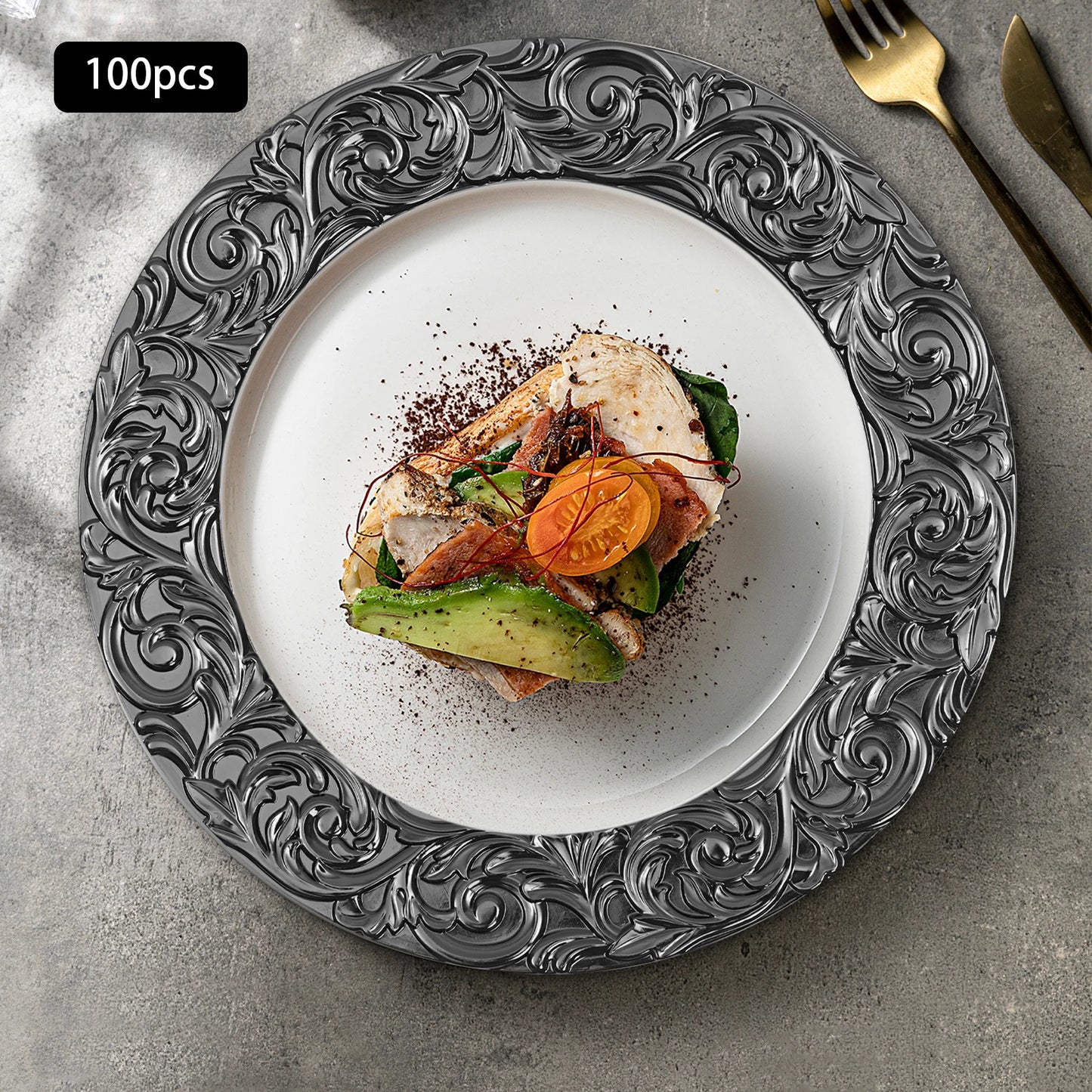 Round Charger Plate Set 100 Pieces Gold Black Silver Green