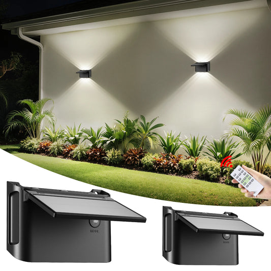 Intelamp Solar Wall Lights 2 Pack With Remote 3 Color Modes IP65