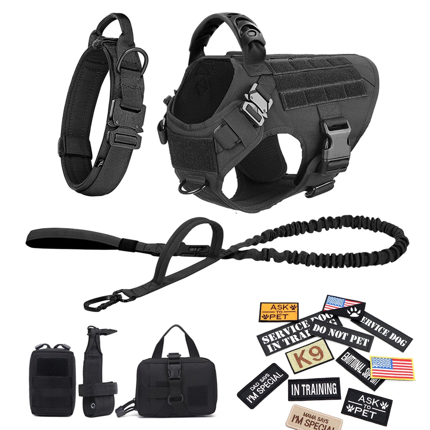 PETRAVEL Military Dog Harness Vest Set With Leash Patches