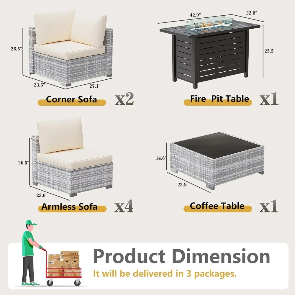 8 Piece Outdoor Patio Furniture Set, Outdoor Sectional Sofa with Firepit Table, Wicker Rattan Patio Furniture,, Customized