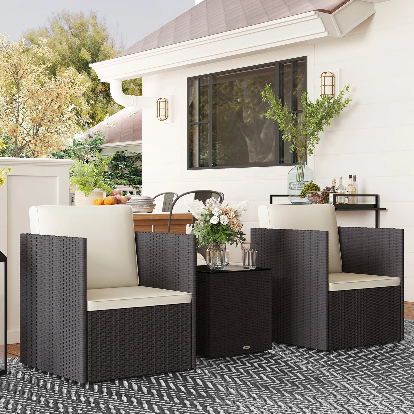 3 Piece Patio Furniture Set, Folding Wicker Bistro Set, Brown