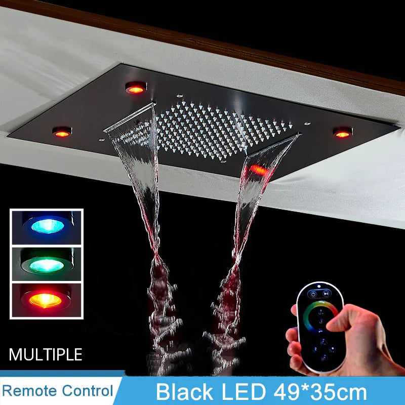 Luxury Brushed Nickel/Chrome/Black LED 16inch Rainfall Shower Head Stainless Steel Square Color Changing Lights Showerhead