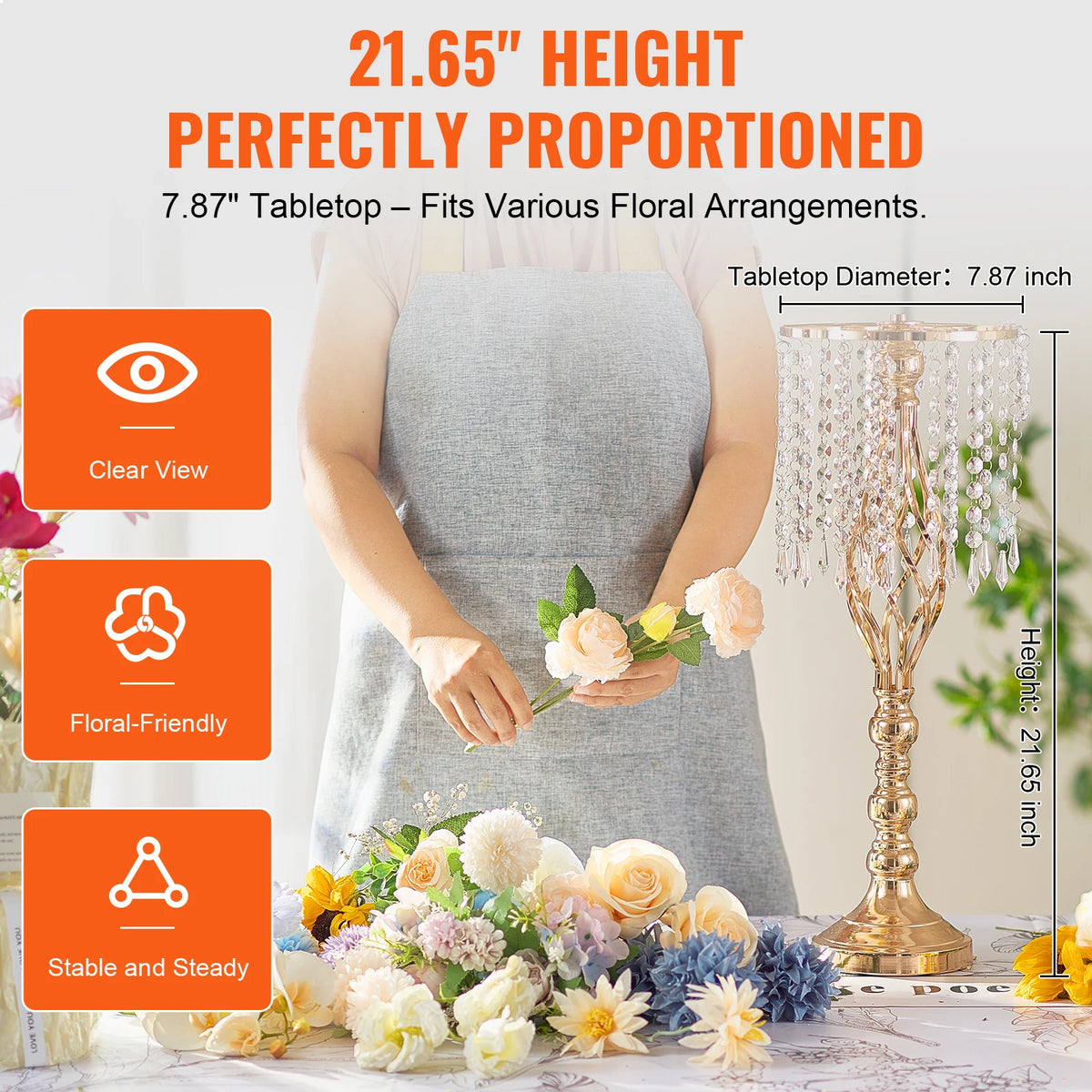 SucceBuy Tall Crystal Wedding Flower Stand Metal Wedding Centerpiece Vase Gold Flower Holders Floral Display Rack for Wedding