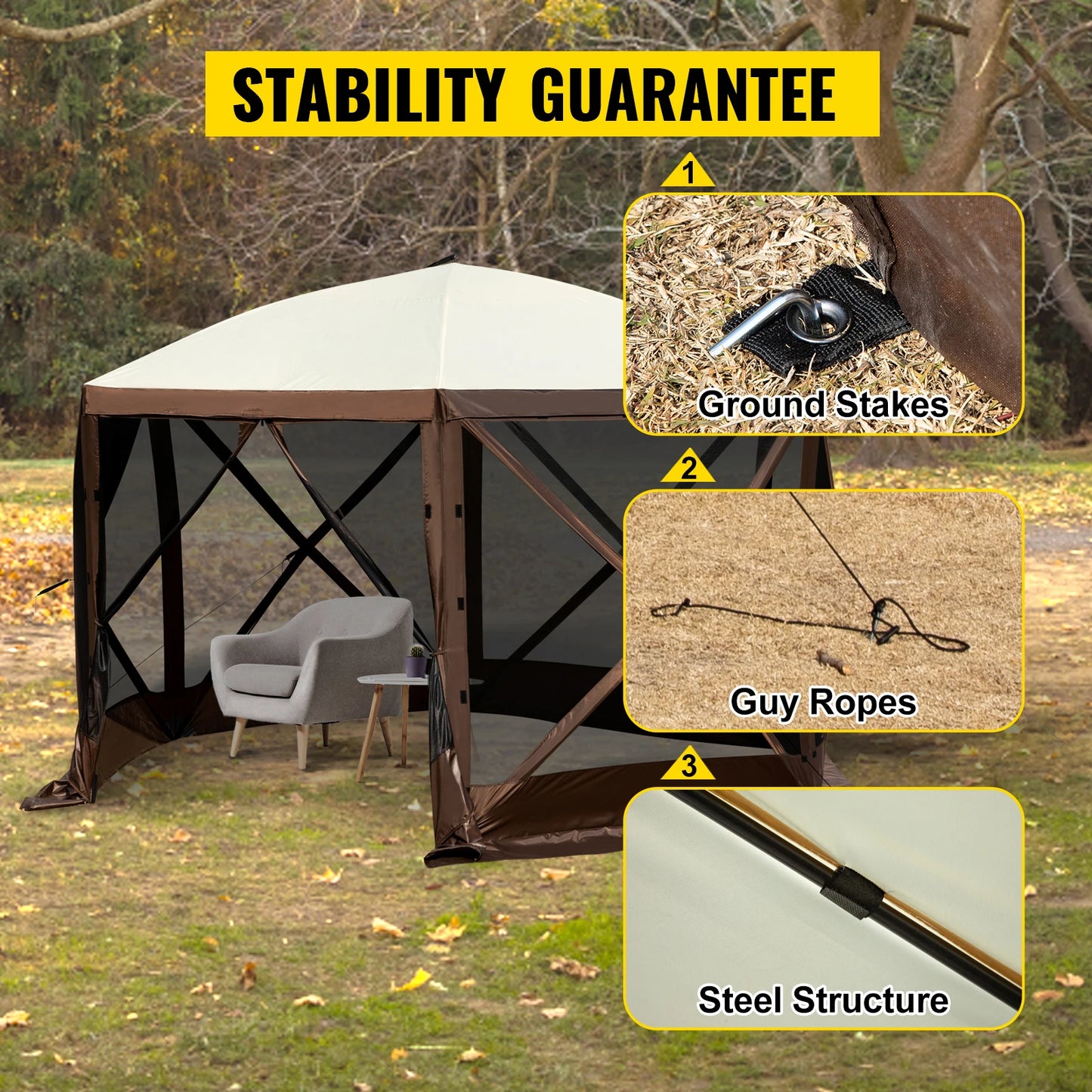 SucceBuy Pop Up Camping Gazebo Canopy Shelter Six Sided