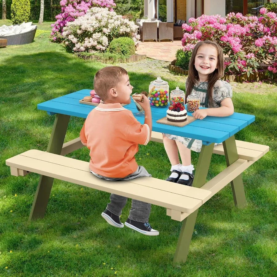 XIUWO Kids Picnic Table With Benches Outdoor Toddler Set