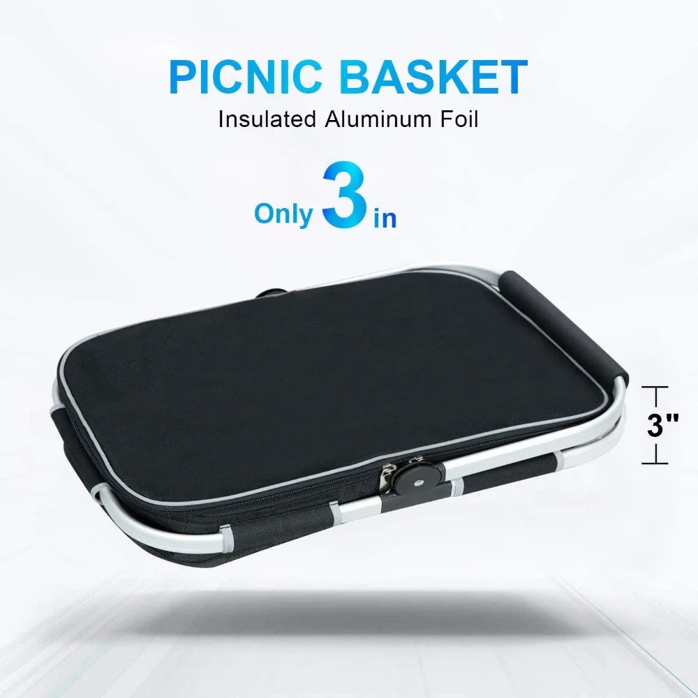 NBVCX Insulated Picnic Basket With Double Layer Pockets And Leakproof