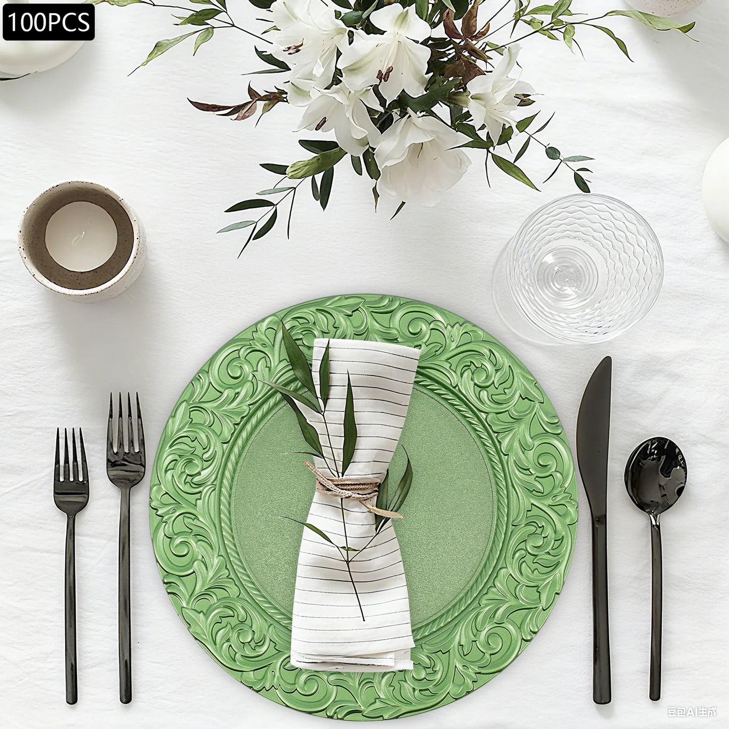 Round Charger Plate Set 100 Pieces Gold Black Silver Green