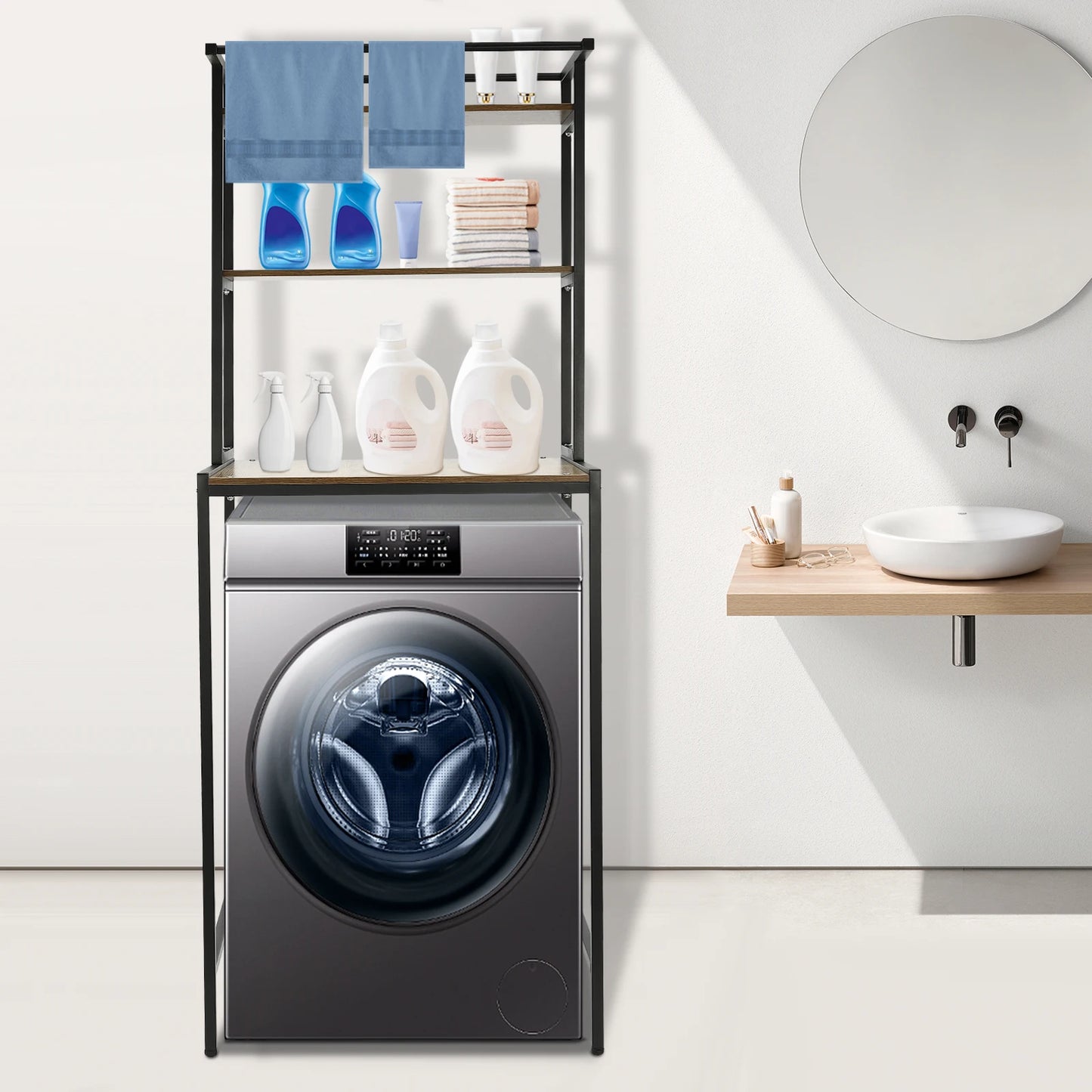 Triple Tier Washer And Dryer Storage Shelf Over Washing Machine