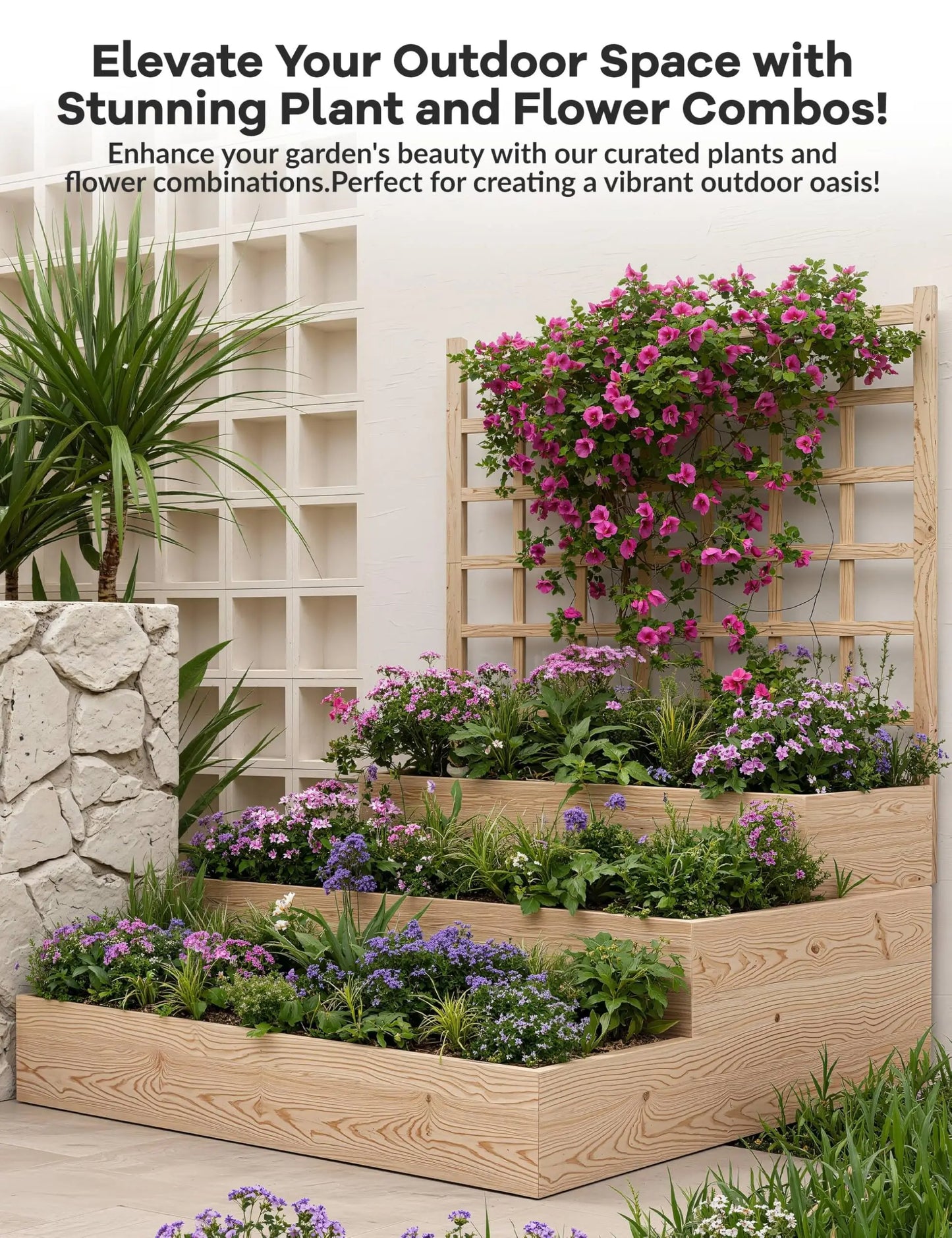 HiMISS 3 Tier Elevated Garden Bed With Trellis For Vegetables