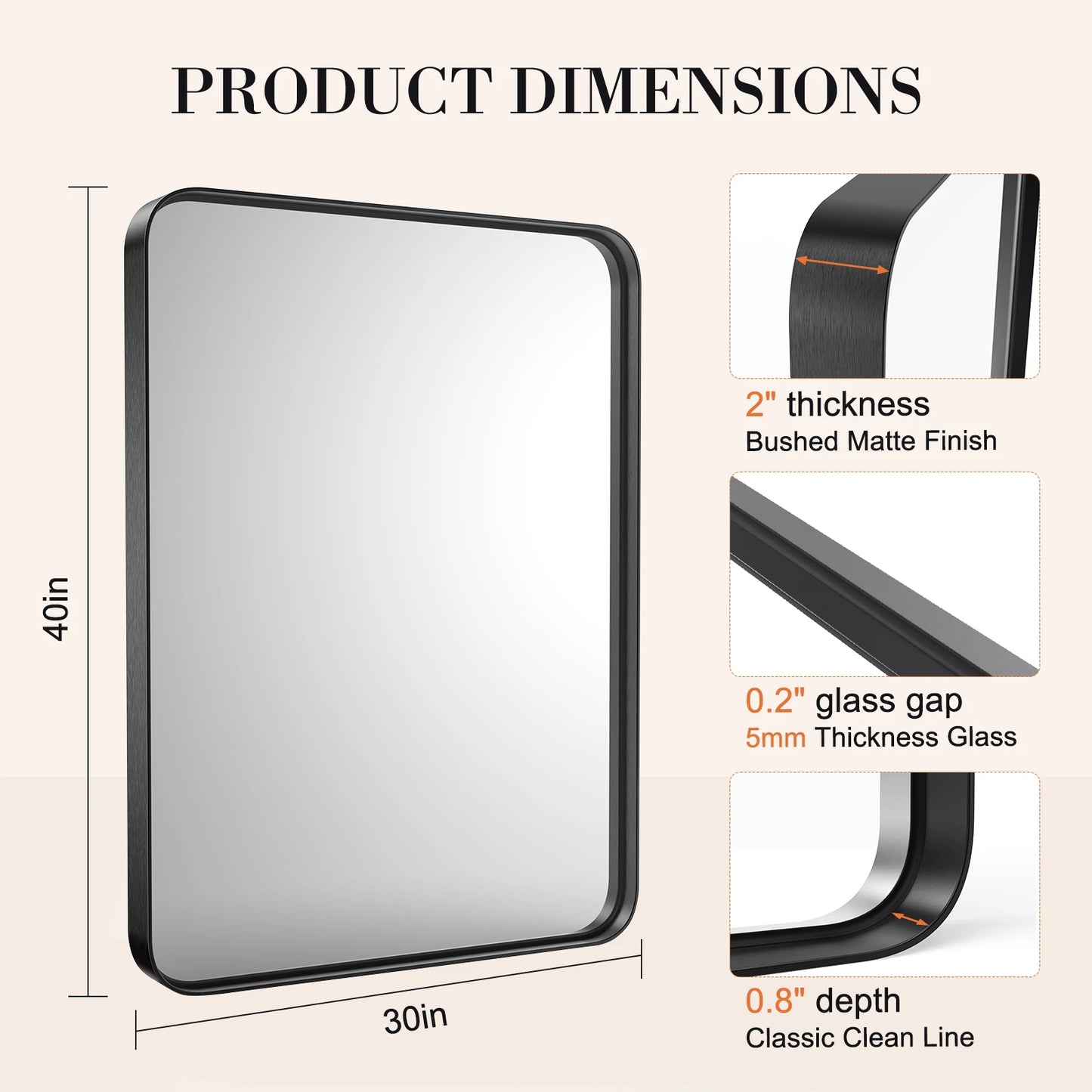 JHK Matte Metal Framed Bathroom Mirror For Wall Or Vanity
