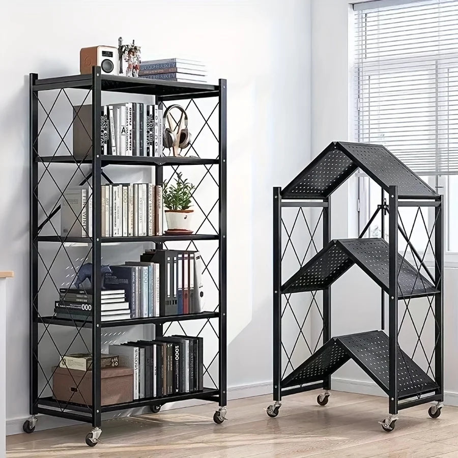 Heavy-Duty Foldable Metal Storage Rack With Wheels For Garage Kitchen