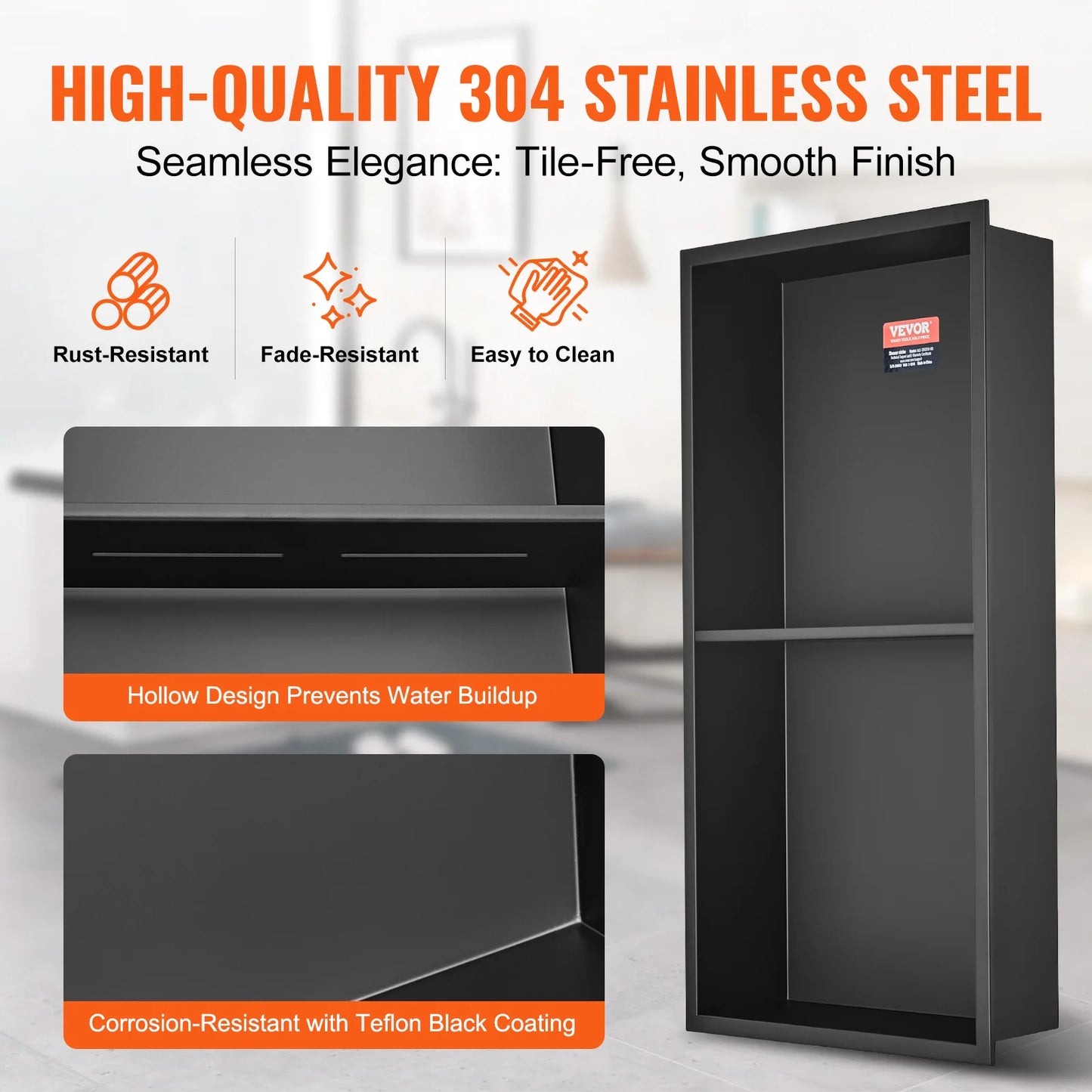 SucceBuy No Tile Stainless Steel Shower Niche With Double Shelves
