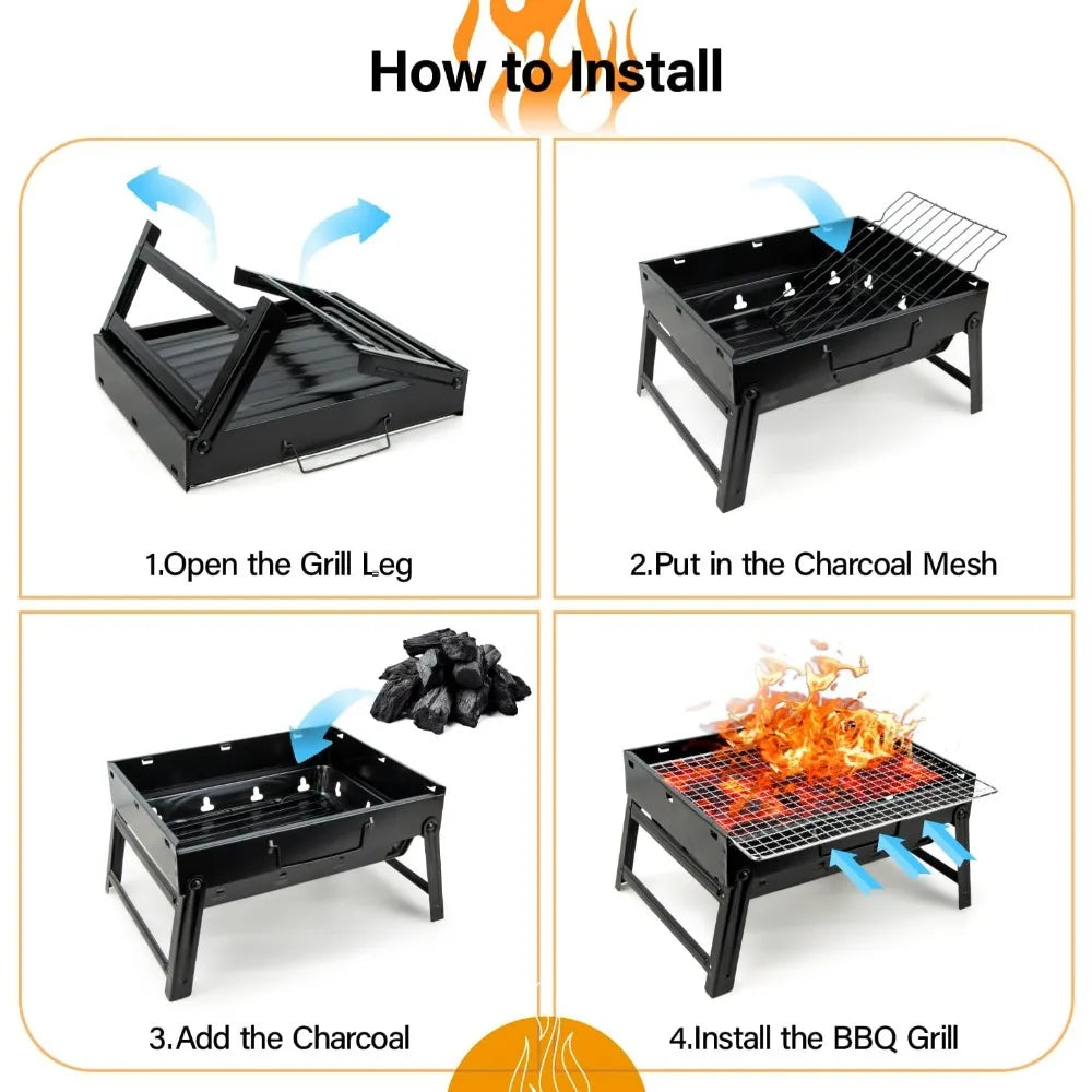 XIUWO Portable Folding Charcoal Grill Stainless Steel Smoker For Outdoor