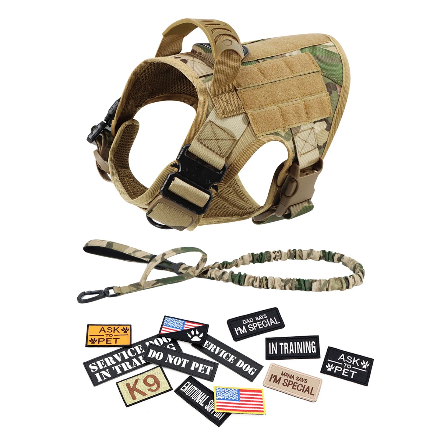 PETRAVEL Military Dog Harness Vest Set With Leash Patches