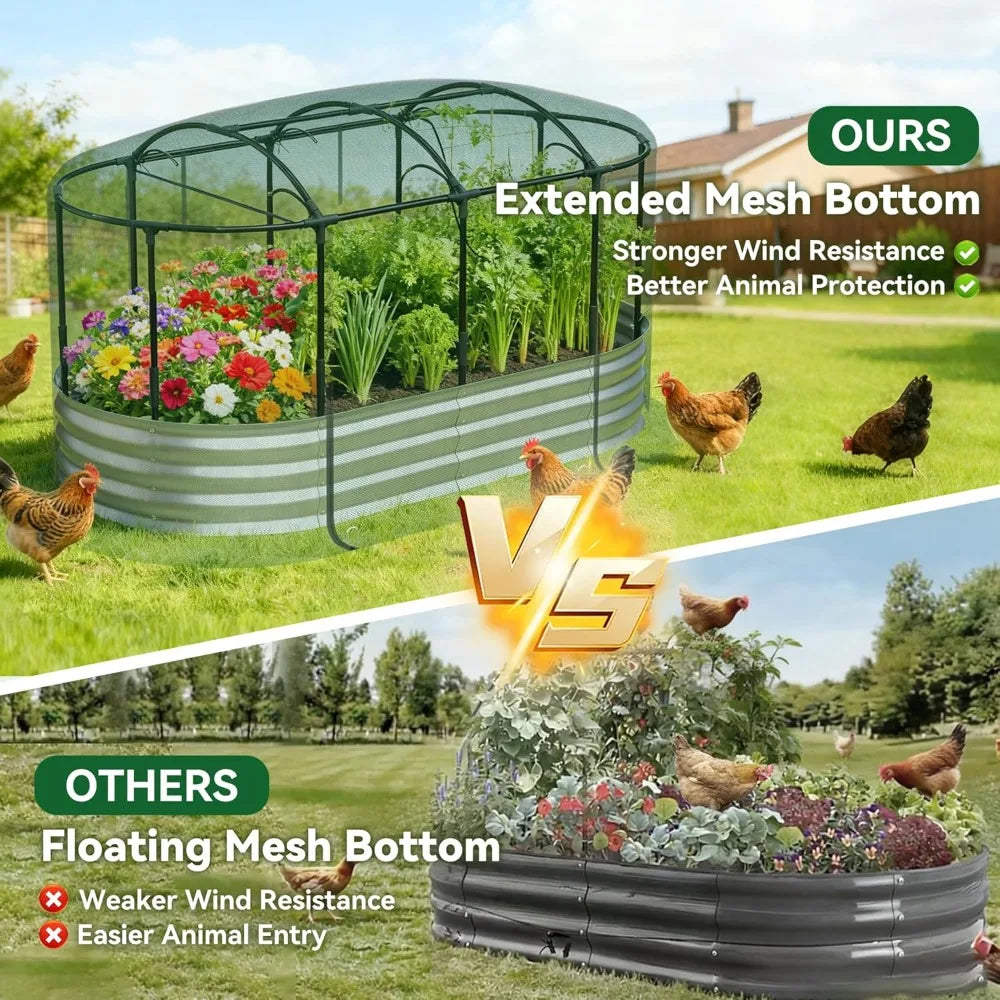 Self-Watering Galvanized Raised Garden Bed With Mesh Cover