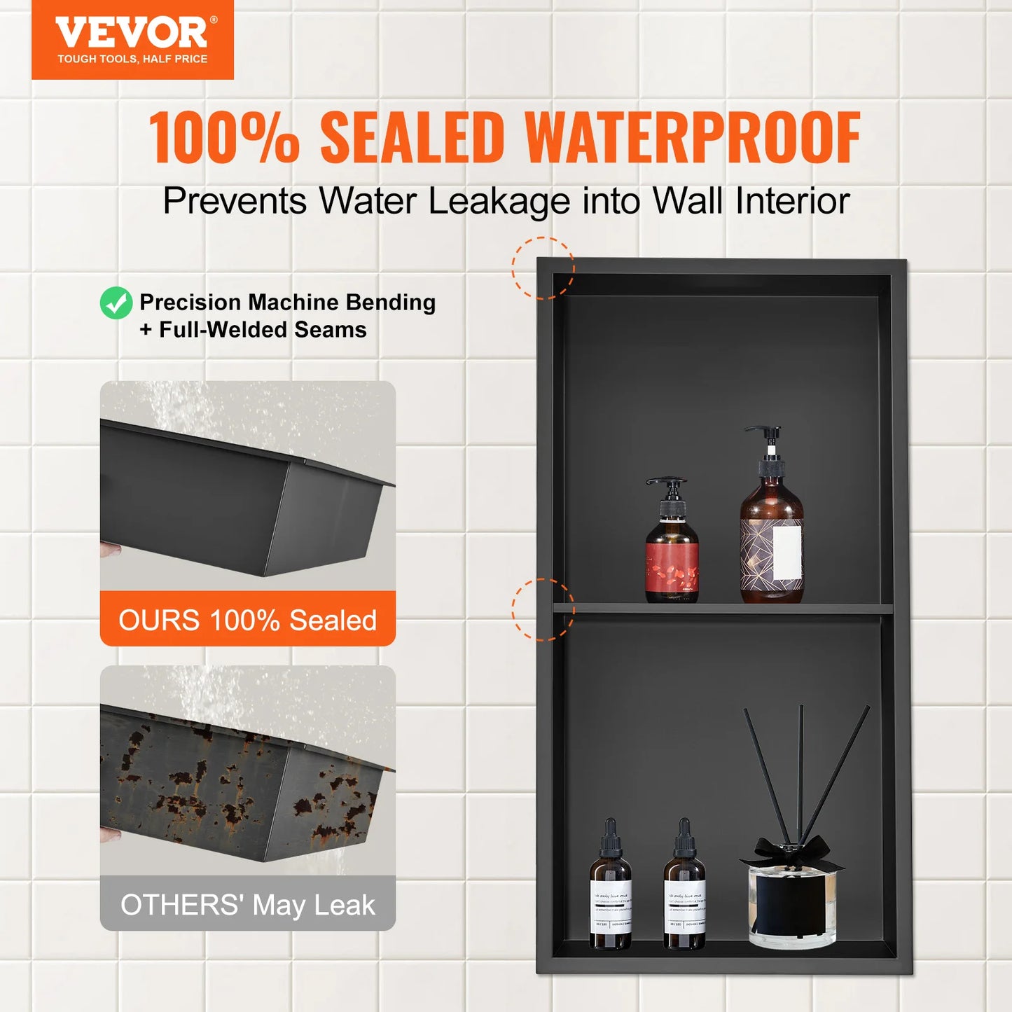 SucceBuy No Tile Stainless Steel Shower Niche With Double Shelves