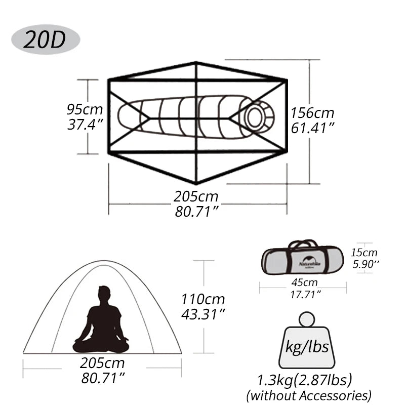 Naturehike One Person Ultralight Backpacking Tent For Outdoors