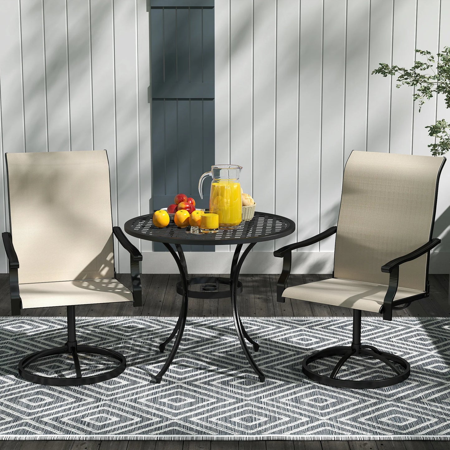 Patio Swivel Chairs Set of 2, High Back Patio Dining Chairs, Beige