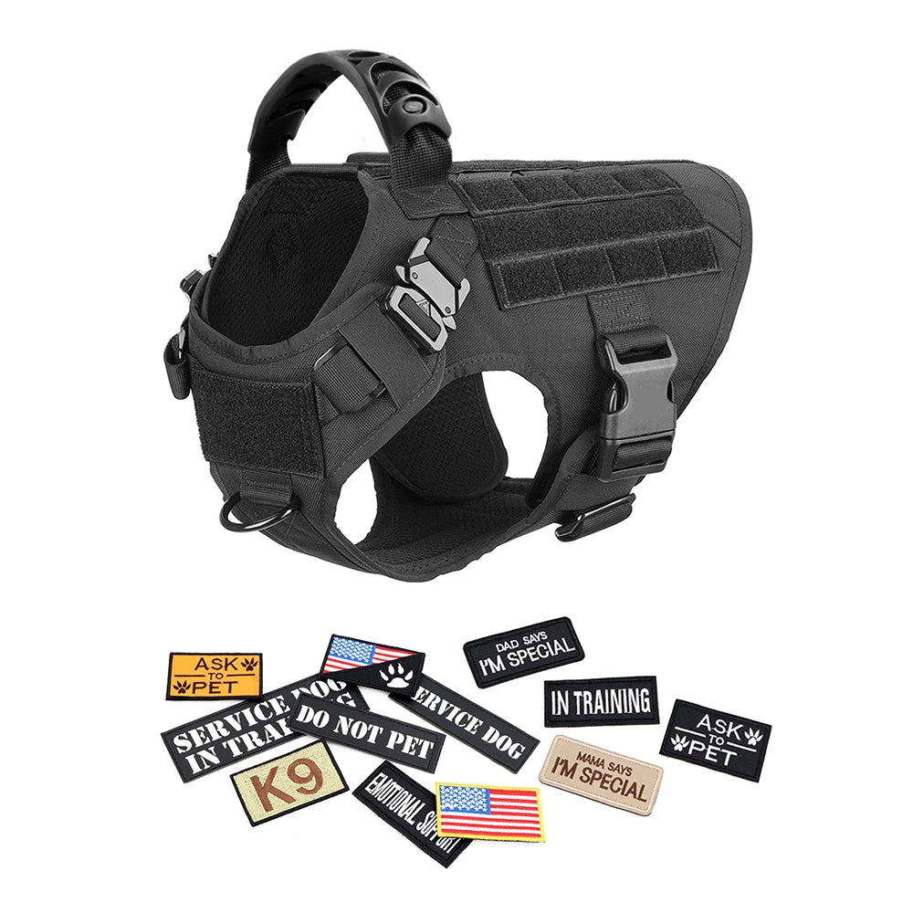 PETRAVEL Military Dog Harness Vest Set With Leash Patches