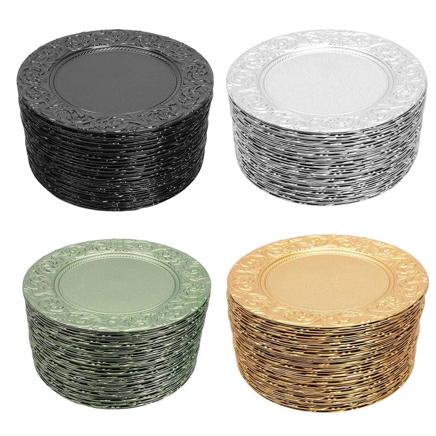Round Charger Plate Set 100 Pieces Gold Black Silver Green