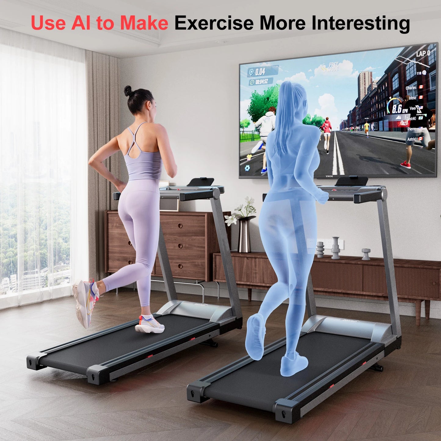Foldable Incline Treadmill With Bluetooth Touch Screen 350 LBS Capacity