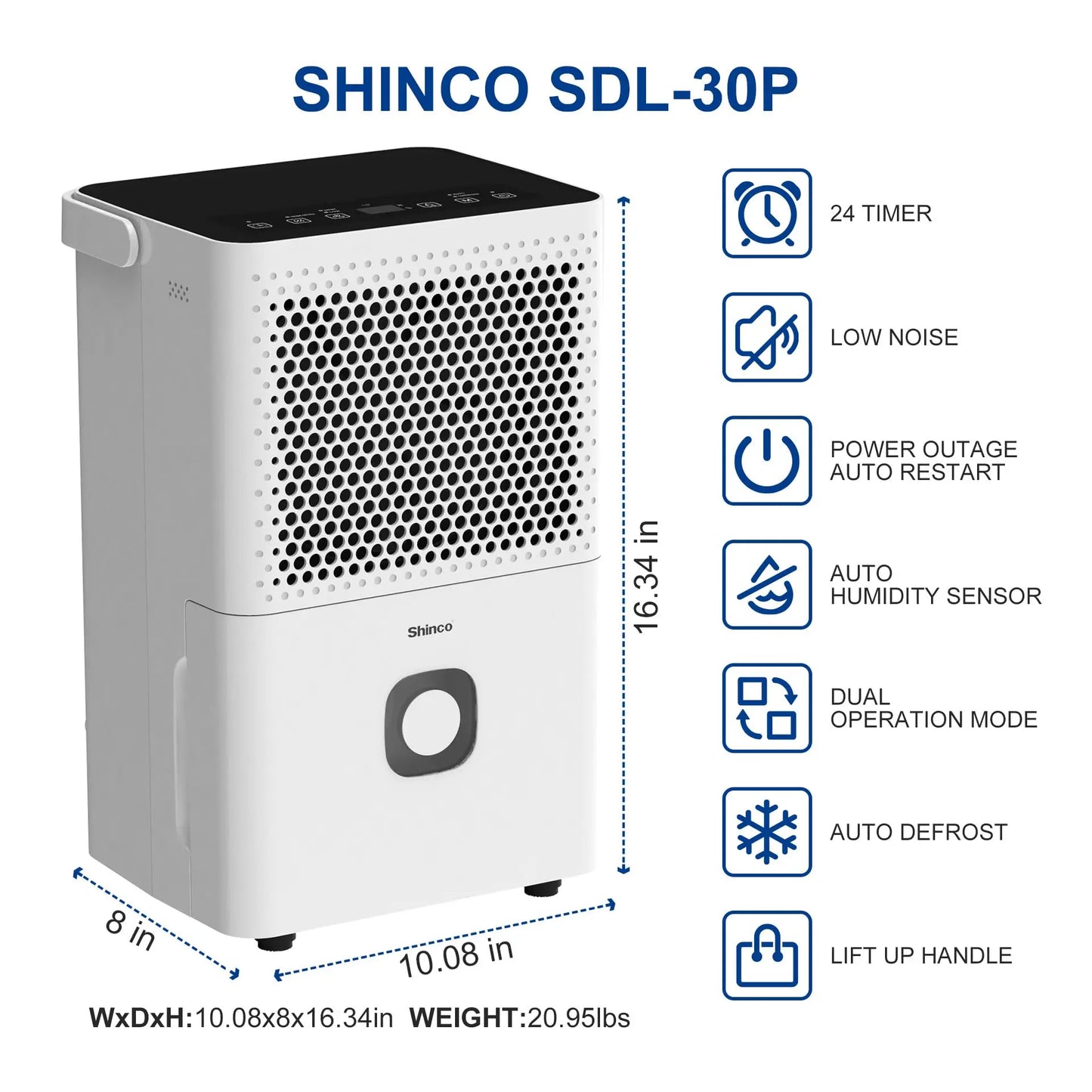 Shinco 30 Pint Dehumidifier With Drain Hose Auto Restart