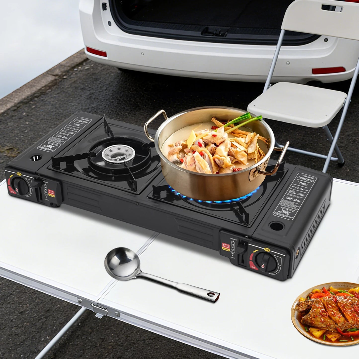 Portable Two Burner Camping Stove With Storage Case For Outdoor Cooking