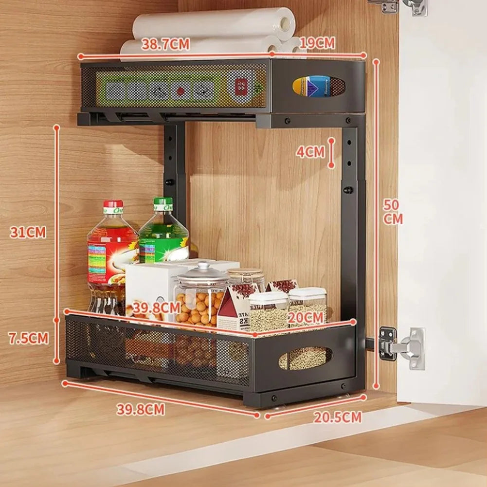 HiMISS 2 Tier Under Sink Organizer With Pull Out Drawer