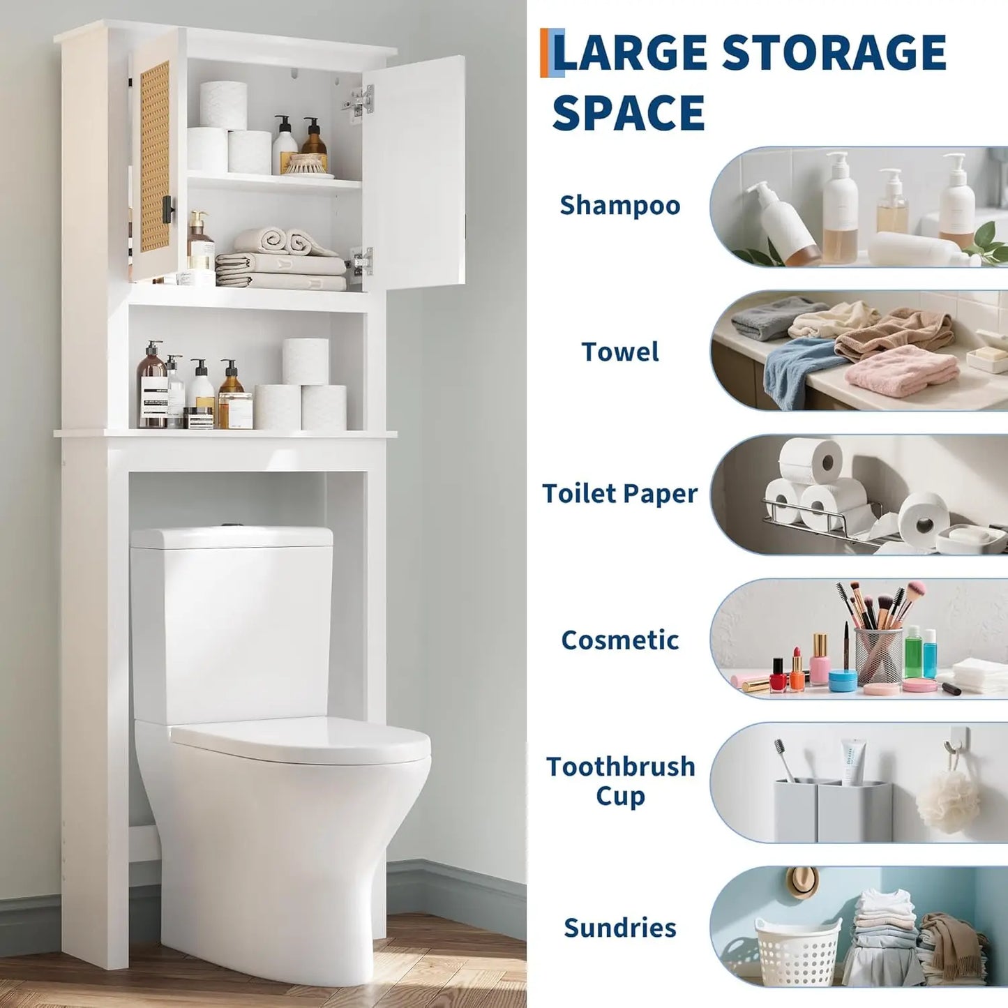 Farmhouse Over Toilet Storage Cabinet With Rattan Doors Adjustable Shelves