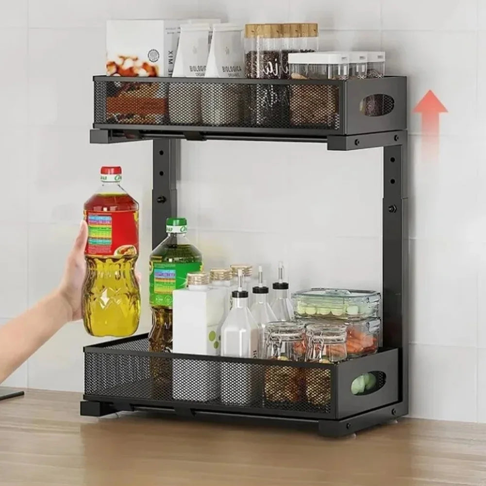 HiMISS 2 Tier Under Sink Organizer With Pull Out Drawer