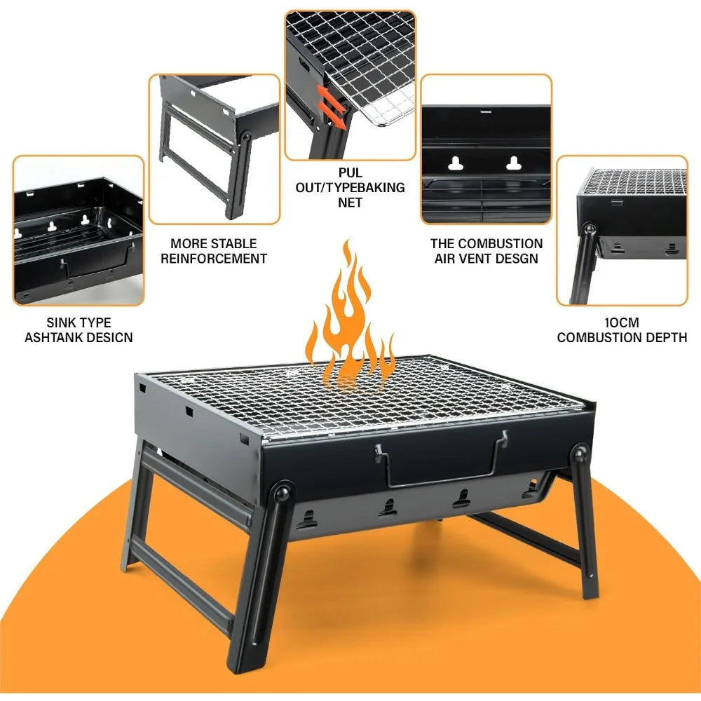 XIUWO Portable Folding Charcoal Grill Stainless Steel Smoker For Outdoor