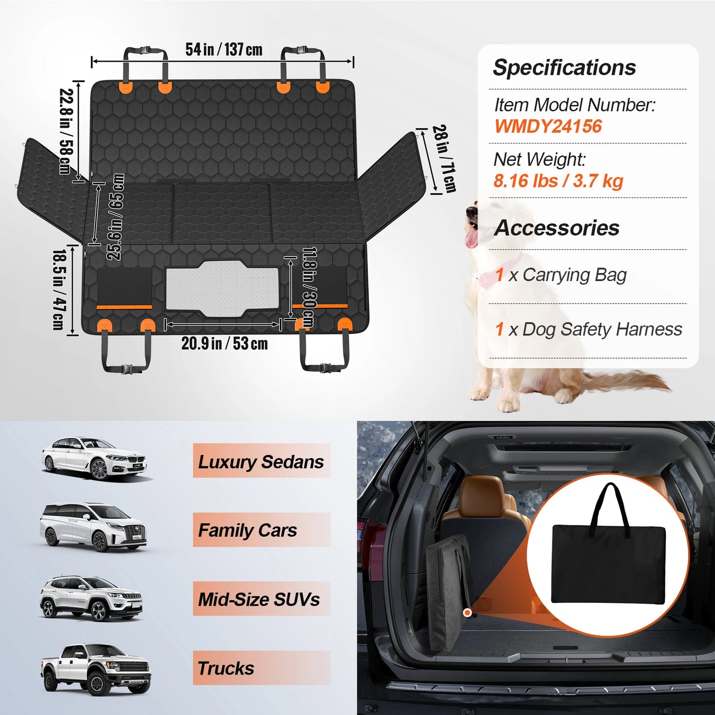 SucceBuy Dog Car Seat Cover Back Seat Extender Mesh Window
