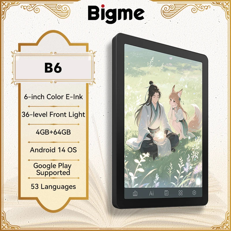 BIGME B6 Ebook Reader With Front Light Android 14 OS