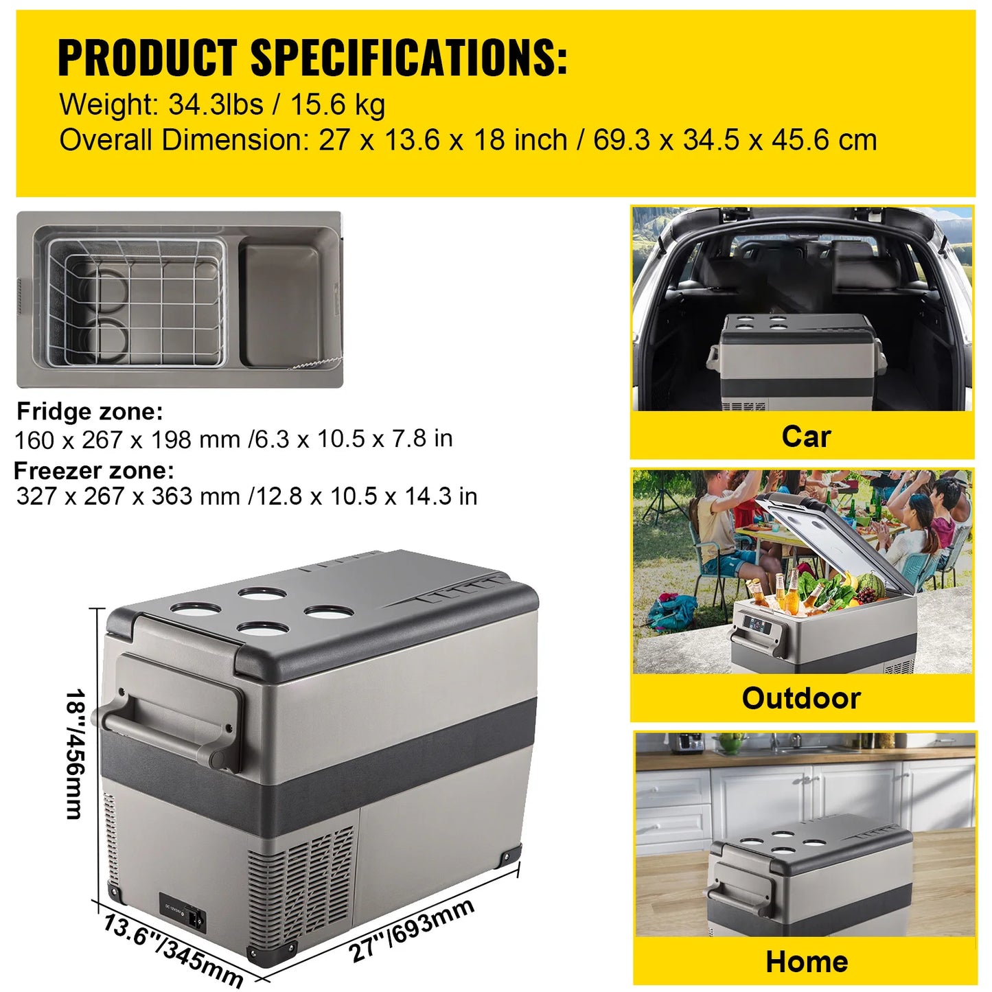 VEVOR Portable Car Refrigerator Mini Fridge Freezer For Camping