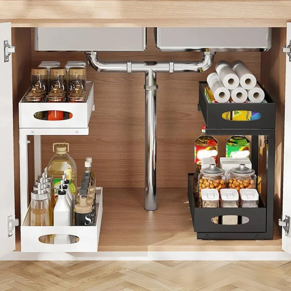 HiMISS 2 Tier Under Sink Organizer With Pull Out Drawer