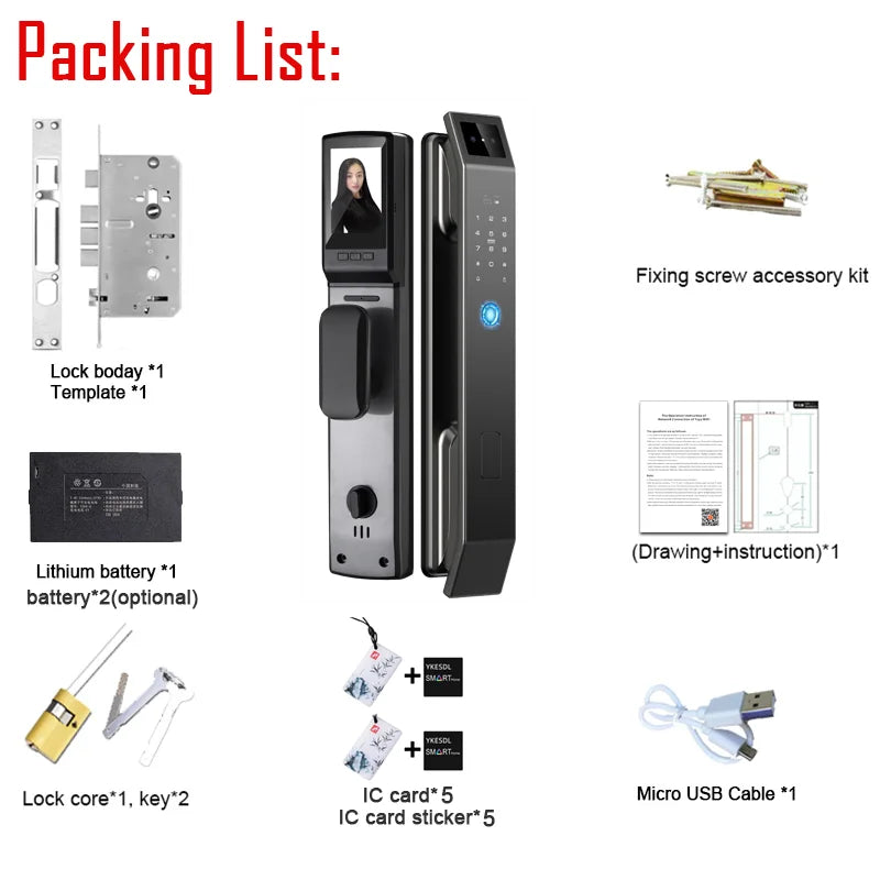 YKESDL 3D Face Recognition Smart Door Lock With Camera