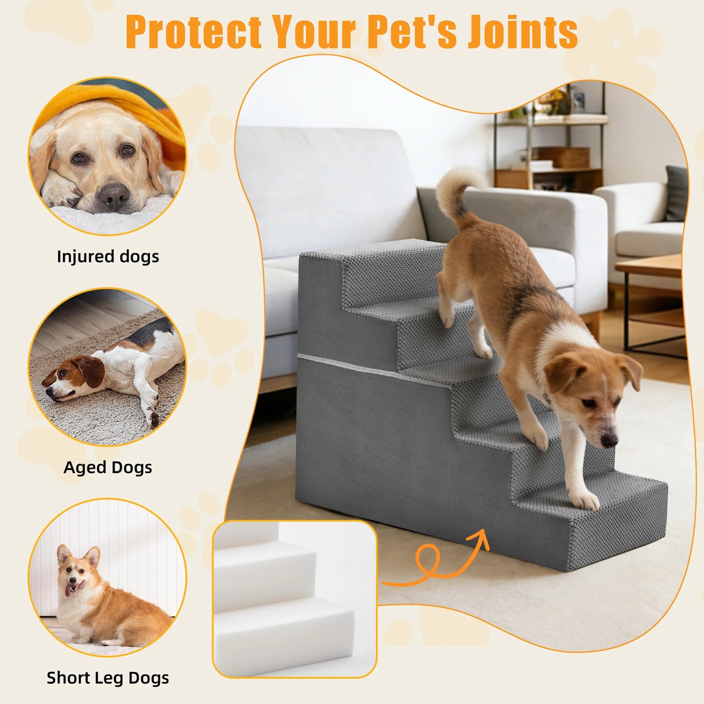 Right Angled Foam Dog Stairs For Small Dogs Indoor Ramp