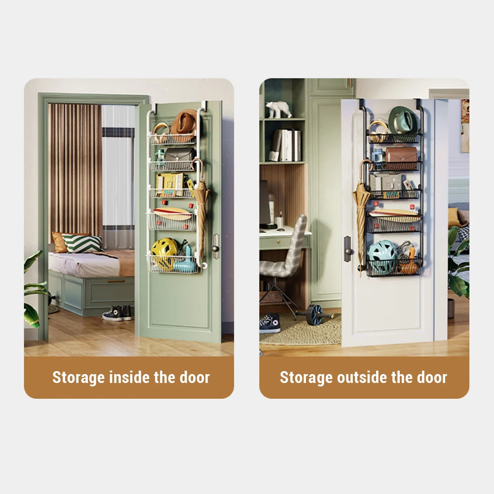 Over The Door Organizer, Metal Behind Door Hanging Storage Organizer Shelf With Adjustable Basket, Organizer For Kitchen