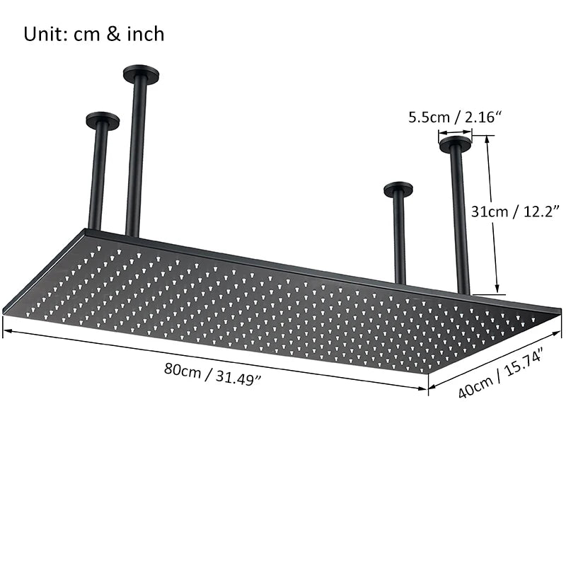 Luxury Brushed Nickel/Chrome/Black LED 16inch Rainfall Shower Head Stainless Steel Square Color Changing Lights Showerhead