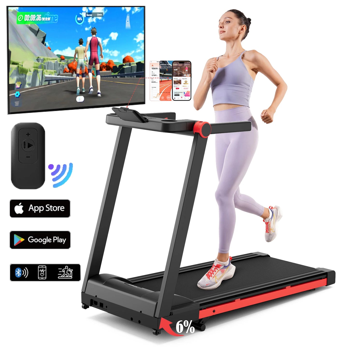 Foldable Incline Treadmill With Bluetooth Touch Screen 350 LBS Capacity