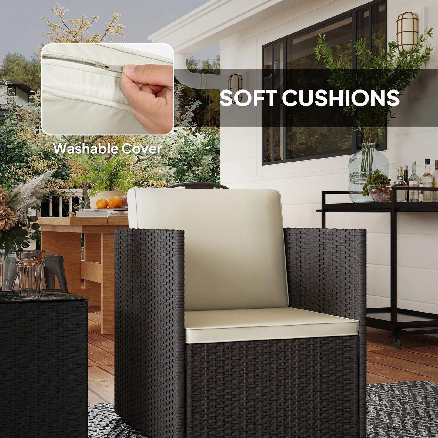 3 Piece Patio Furniture Set, Folding Wicker Bistro Set, Brown