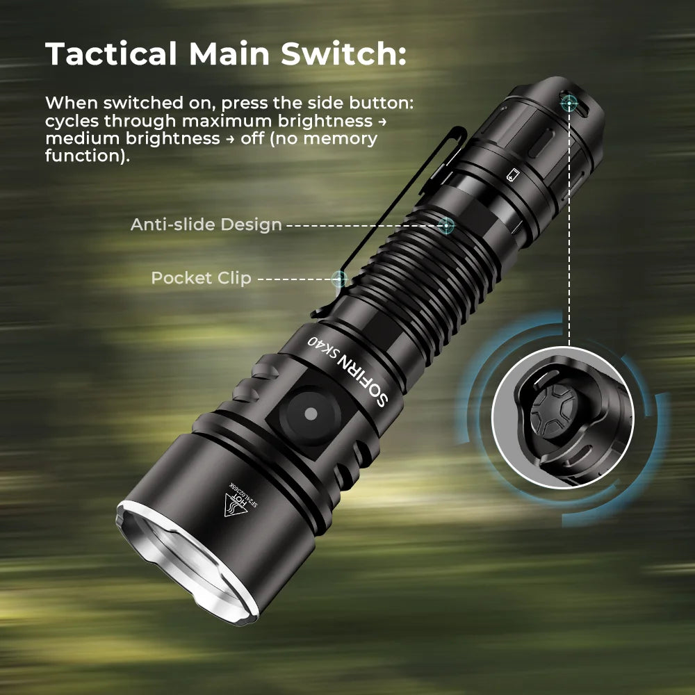 Sofirn SK40 Tactical Flashlight 3200lm LED Waterproof Dual Switch