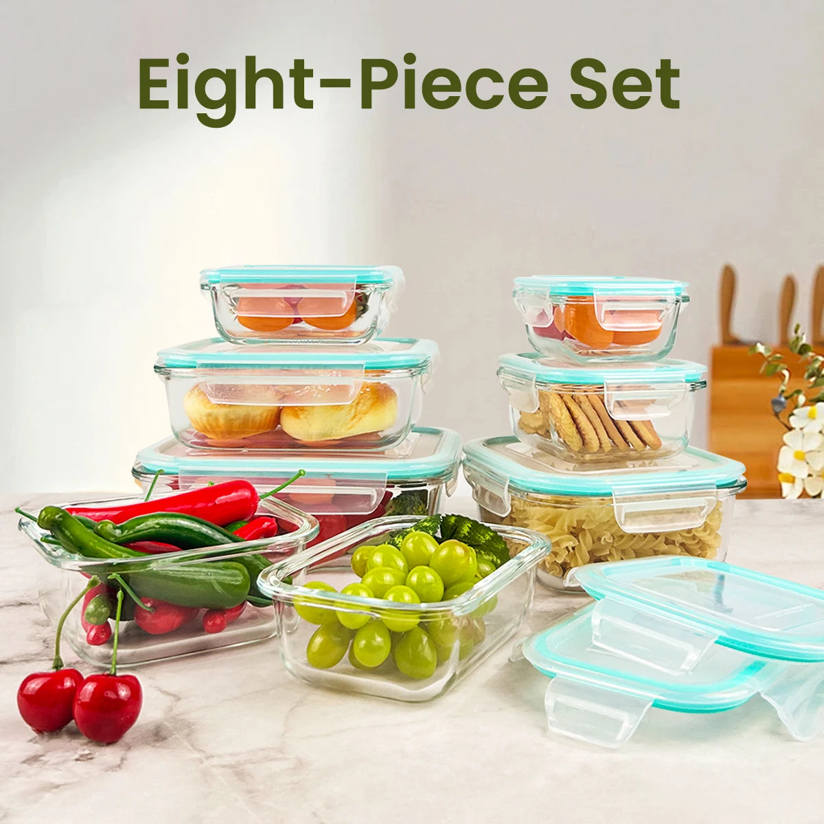 Glass Food Storage Containers Set 8 Pieces Leakproof Airtight Microwave Safe