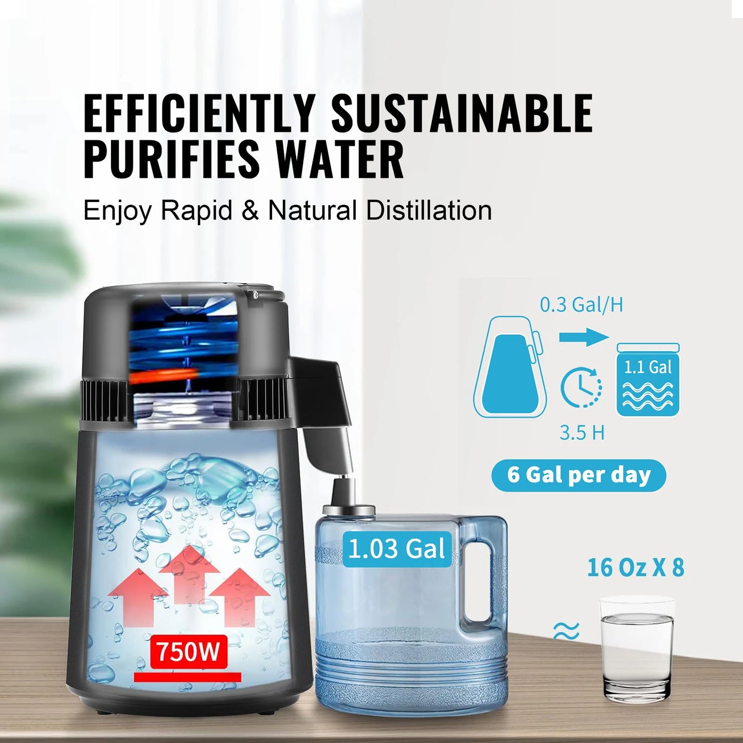 SucceBuy Water Distiller Countertop Purifier 750W For Home Use