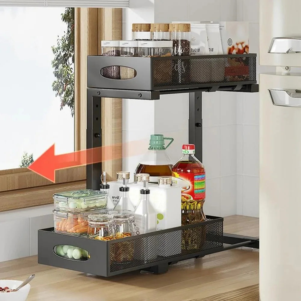 HiMISS 2 Tier Under Sink Organizer With Pull Out Drawer