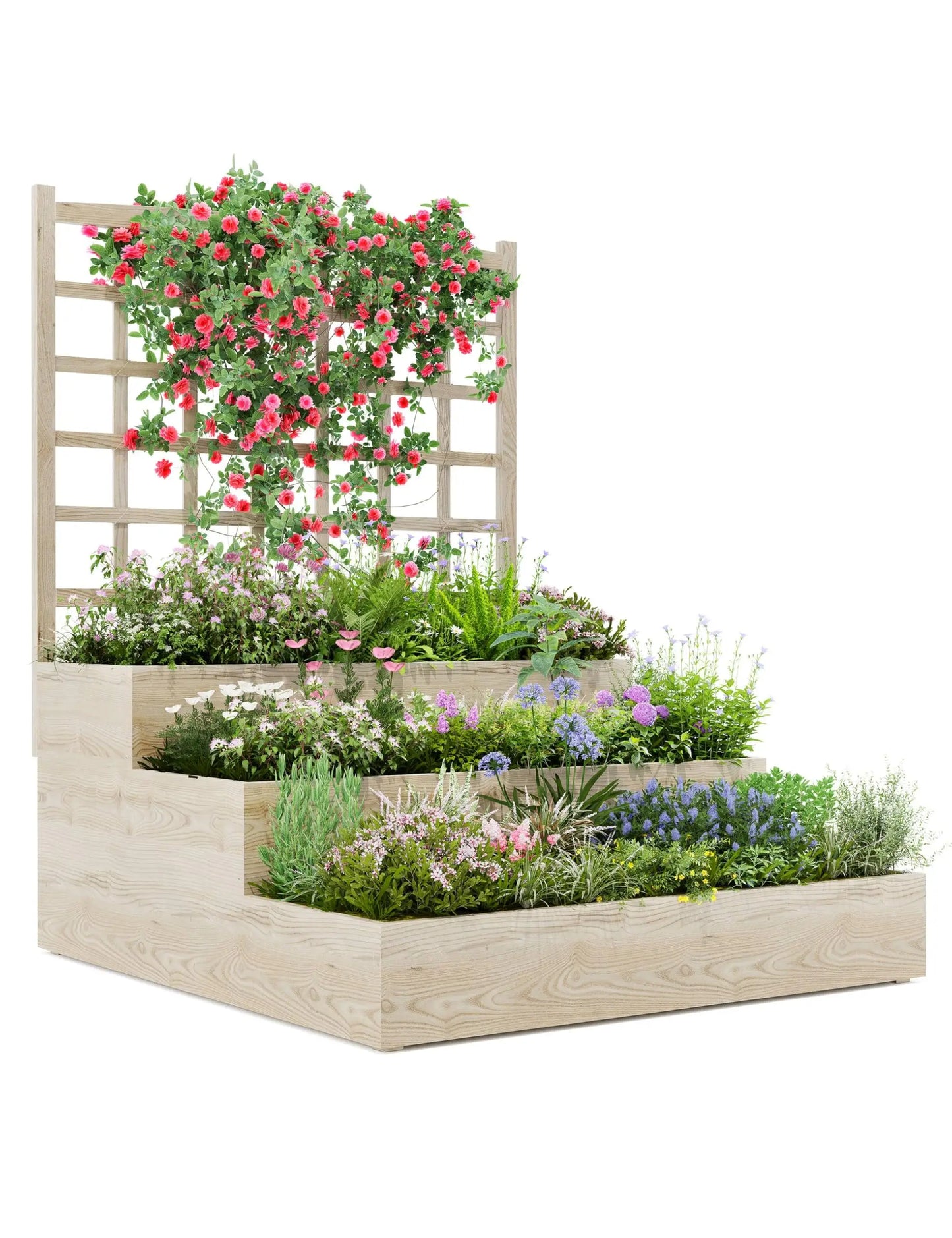 HiMISS 3 Tier Elevated Garden Bed With Trellis For Vegetables