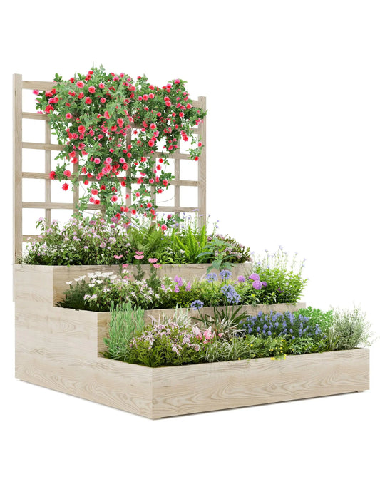 HiMISS 3 Tier Elevated Garden Bed With Trellis For Vegetables