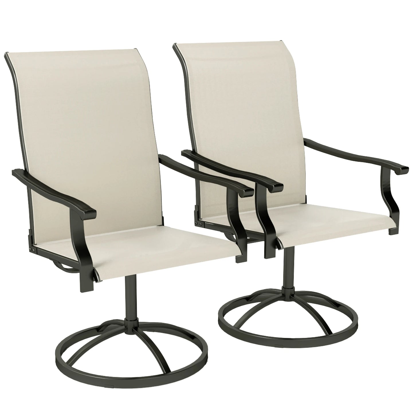 Patio Swivel Chairs Set of 2, High Back Patio Dining Chairs, Beige