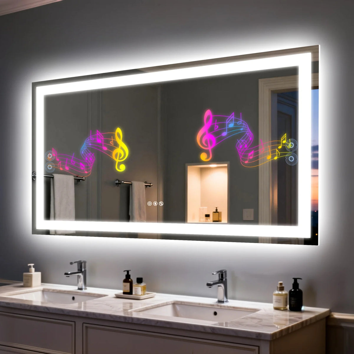 50/60/100/120cm LED Bathroom Mirror Built-in Bluetooth Speaker Anti-Fog Dimmable Backlit Lighted Vanity Makeup Waterproof